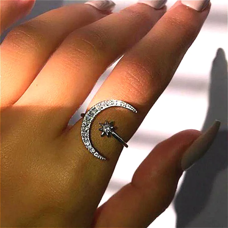 Crystal Moon Ring Silver Color Ethnic Index Finger Rings For Women Jewelry Fashion Open Resizable Star Moon Ring SCF225
Crystal Moon Ring Silver Color Ethnic Index Finger Rings For Women Jewelry Fashion Open Resizable Star Moon Ring SCF225