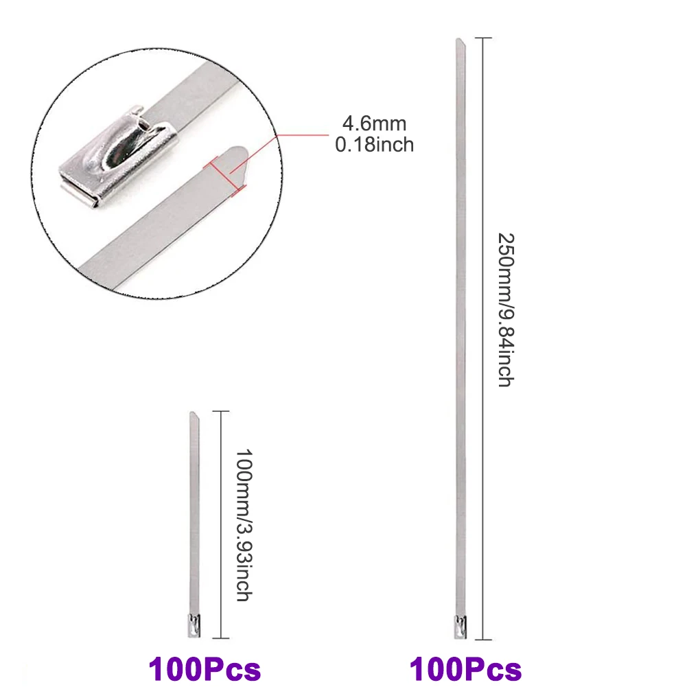 100Pcs Stainless Steel Zip Ties(4.6mm) Exhaust Wrap Self-Locking Cable Ties, 100/250mm Cable Ties
100Pcs Stainless Steel Zip Ties(4.6mm) Exhaust Wrap Self-Locking Cable Ties, 100/250mm Cable Ties