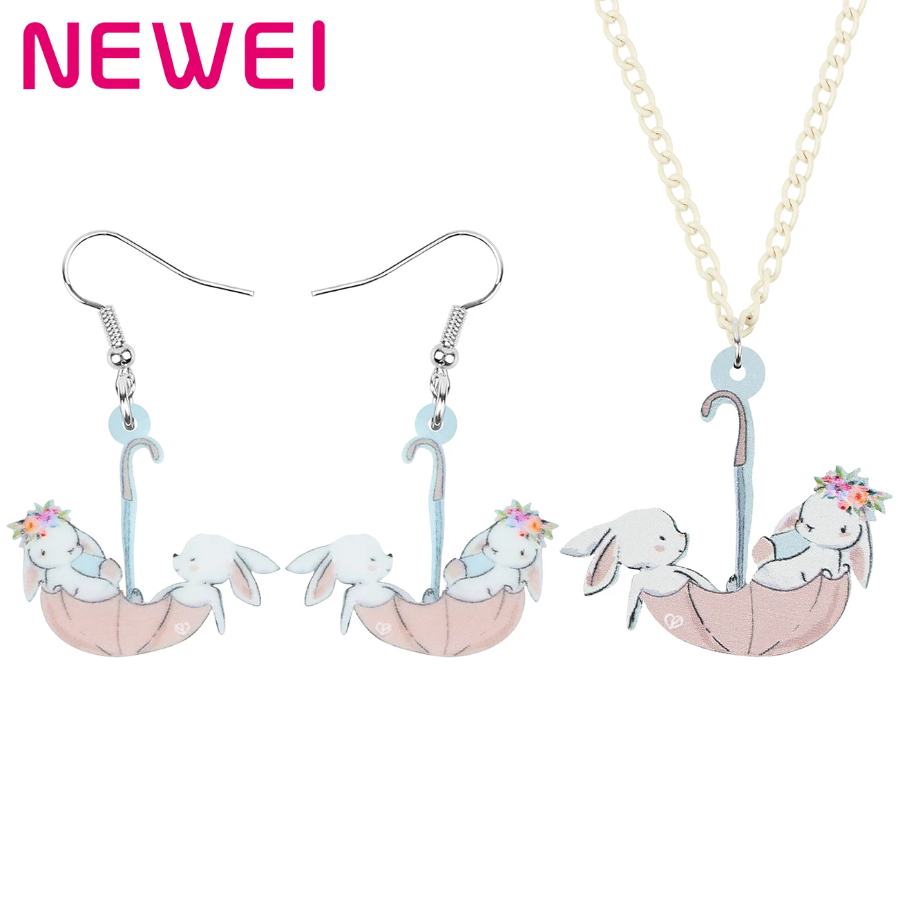 Newei Acrylic Double Cartoon Rabbit Jewelry Sets Bunny Umbrella Animal Earrings Necklace For Women Teens Girls Gift Decoration
Newei Acrylic Double Cartoon Rabbit Jewelry Sets Bunny Umbrella Animal Earrings Necklace For Women Teens Girls Gift Decoration