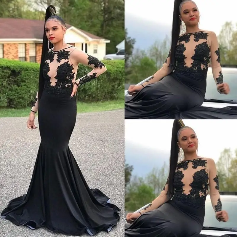 Сексуальное Африканское платье с круглым вырезом, черные вечерние платья-русалки, прозрачное кружевное платье с длинными рукавами и апплик... 
Сексуальное Африканское платье с круглым вырезом, черные вечерние платья-русалки, прозрачное кружевное платье с длинными рукавами и апплик...