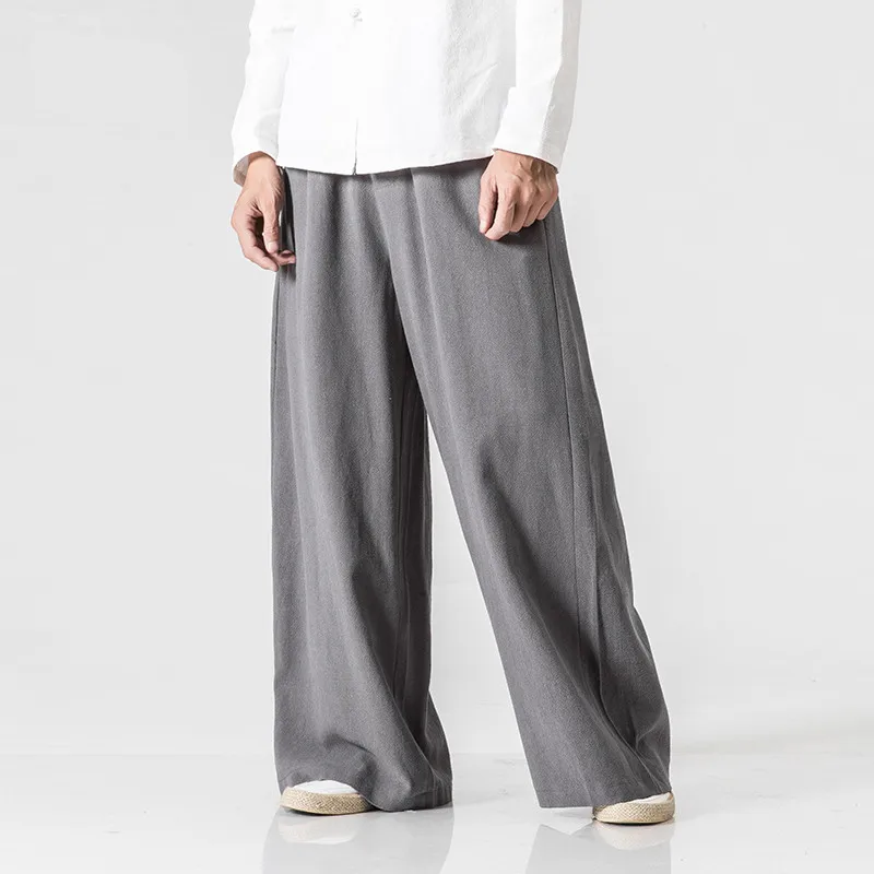 

Chinese Style Linen Pants Men Loose Flared Pants Large Size 5XL Fashion Casual Wide-Leg Pants Yoga Skirt Pants Thai Trousers