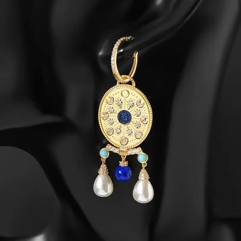 S925 Monaco July New Roman style retro single pendant pearl circle eardrop blue stone tassel jewelry gift for ladies
S925 Monaco July New Roman style retro single pendant pearl circle eardrop blue stone tassel jewelry gift for ladies