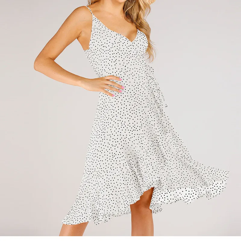 Casual Summer 2020 Women Dot Midi Dress Beach Style Irregular Ruffles Spaghetti Straps Dress 
Casual Summer 2020 Women Dot Midi Dress Beach Style Irregular Ruffles Spaghetti Straps Dress