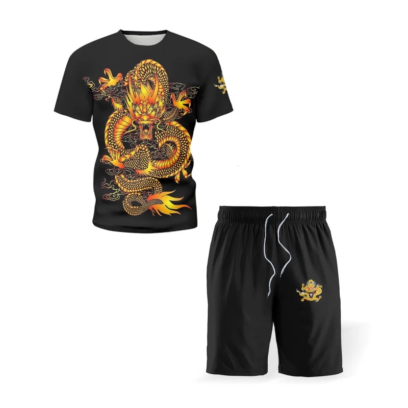 Black T-Shirt Shorts 2-Piece Set Of Gold Dragon Pattern Fashionable Beach Sunscreen Clothing Seaside Chinese Style International
Black T-Shirt Shorts 2-Piece Set Of Gold Dragon Pattern Fashionable Beach Sunscreen Clothing Seaside Chinese Style International