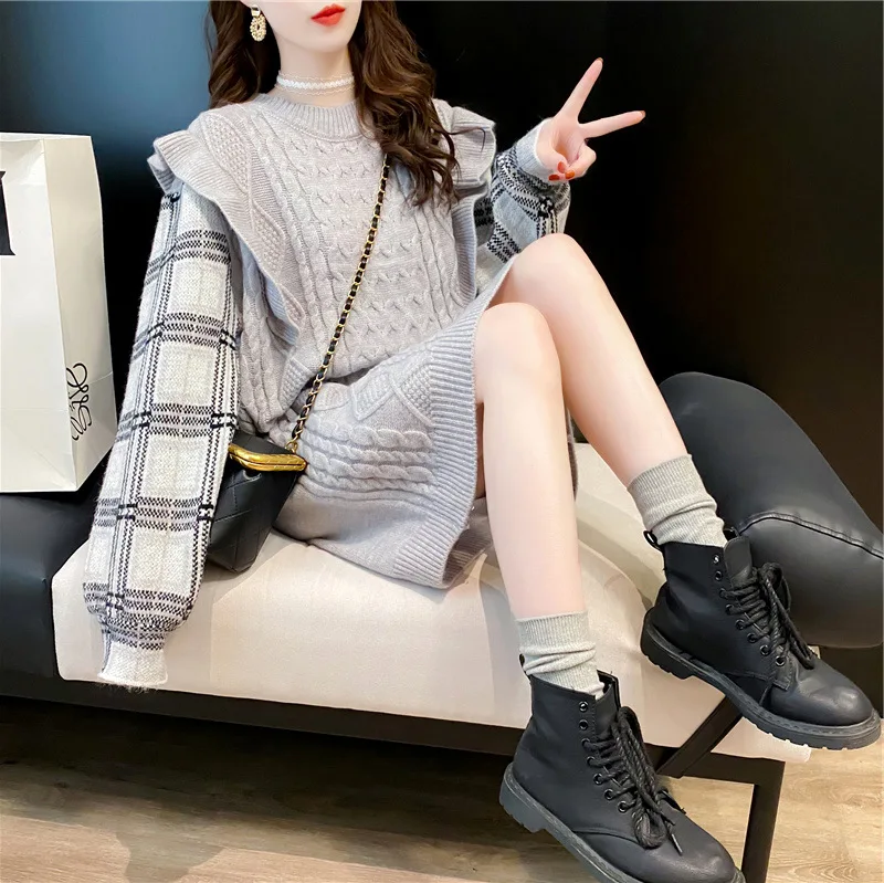SuperAen Autumn Fake Two-piece Patchwork Sweater Women's Pullover Plaid Sleeve Wool All Match Top Fashion
SuperAen Autumn Fake Two-piece Patchwork Sweater Women's Pullover Plaid Sleeve Wool All Match Top Fashion