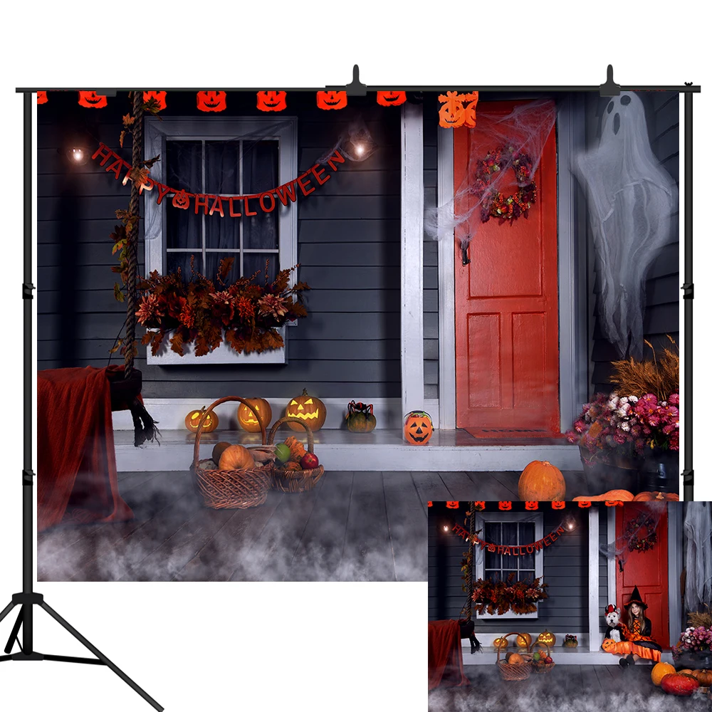

Lyavshi backdrop for photography studio happy Halloween pumpkin wood house ghost autumn background photo shoot new photocall