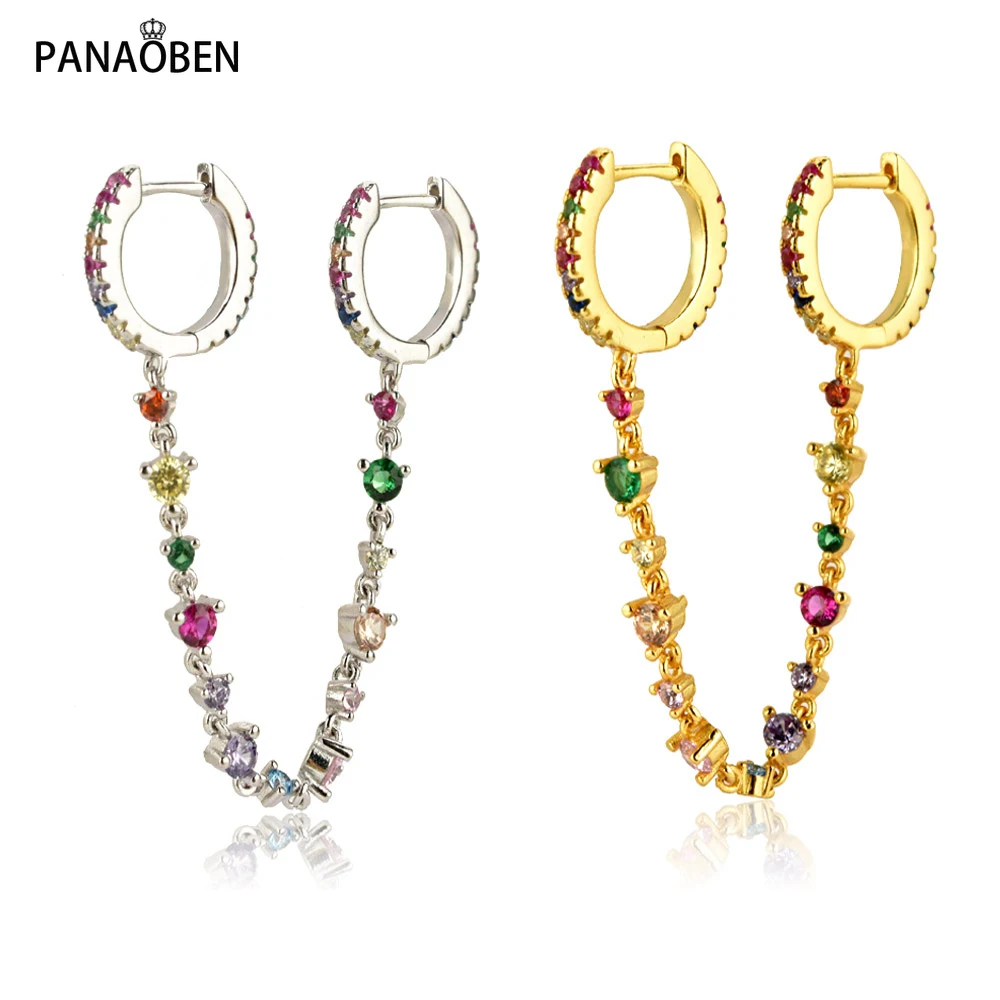 Серьги-гвоздики с радужным цирконом, двойная безопасная цепочка 
Серьги-гвоздики с радужным цирконом, двойная безопасная цепочка