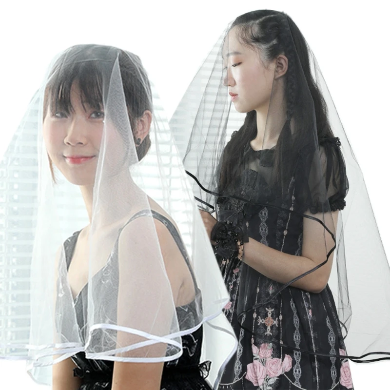 Wedding Bridal Veil with No Comb Exquisite Ribbon Edge Hair Accessories for Brides 1 Tier Short Length Sheer Tulle Veils 
Wedding Bridal Veil with No Comb Exquisite Ribbon Edge Hair Accessories for Brides 1 Tier Short Length Sheer Tulle Veils