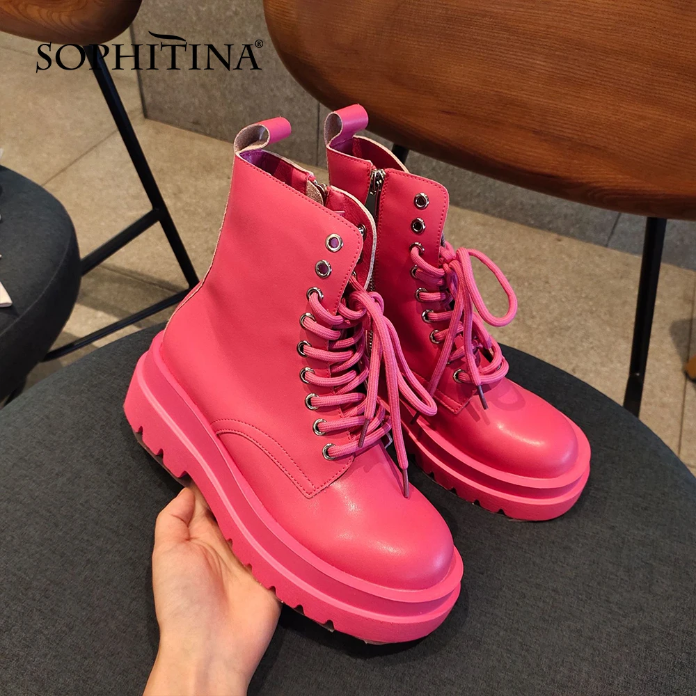 SOPHITINA Women Boots Trend Rose Red All-Match Chunky Genuine Leather Shoes Zipper Flat Platform Fashion Ankle Boots Lady FO936
SOPHITINA Women Boots Trend Rose Red All-Match Chunky Genuine Leather Shoes Zipper Flat Platform Fashion Ankle Boots Lady FO936