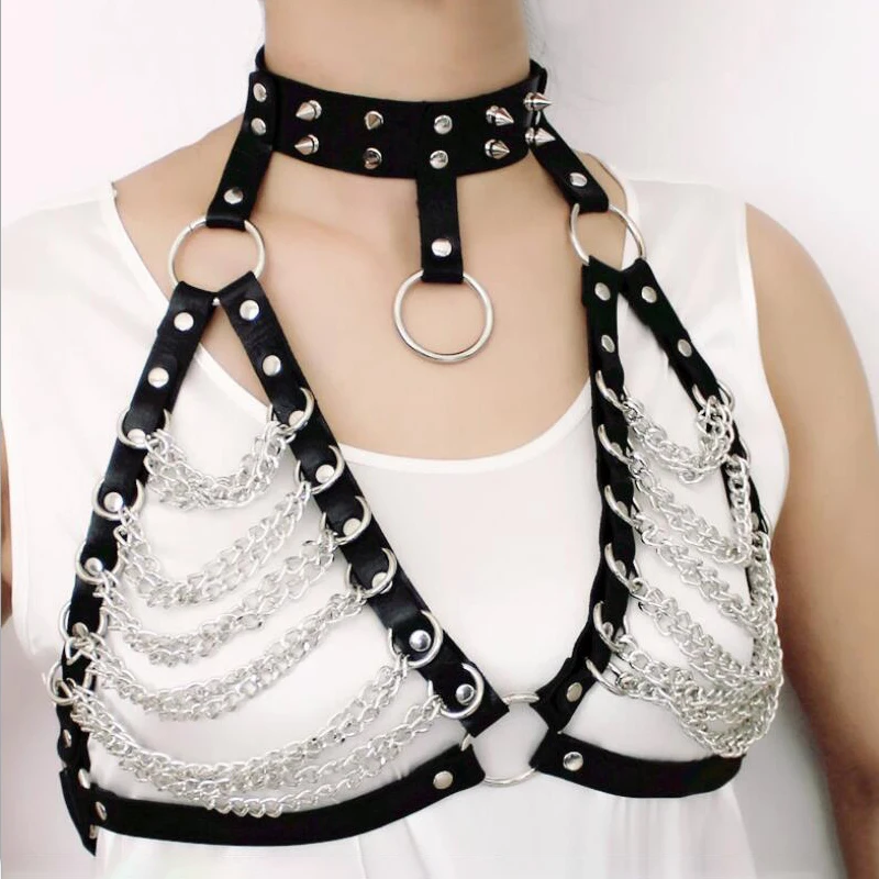 Leather metal chain harness body chain bra goth punk sexy cool top women body jewelry festival Women Sexy Rock Goth Garter Belts
Leather metal chain harness body chain bra goth punk sexy cool top women body jewelry festival Women Sexy Rock Goth Garter Belts