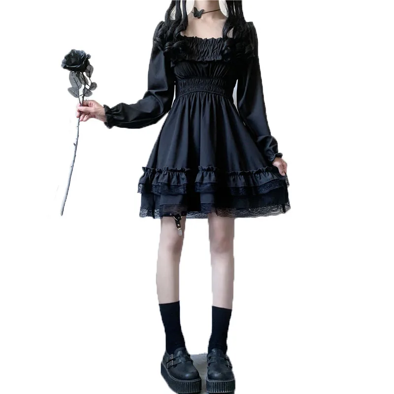 Фото NYFS 2021 Новое Женское платье принцессы Черное мини с вырезом - купить