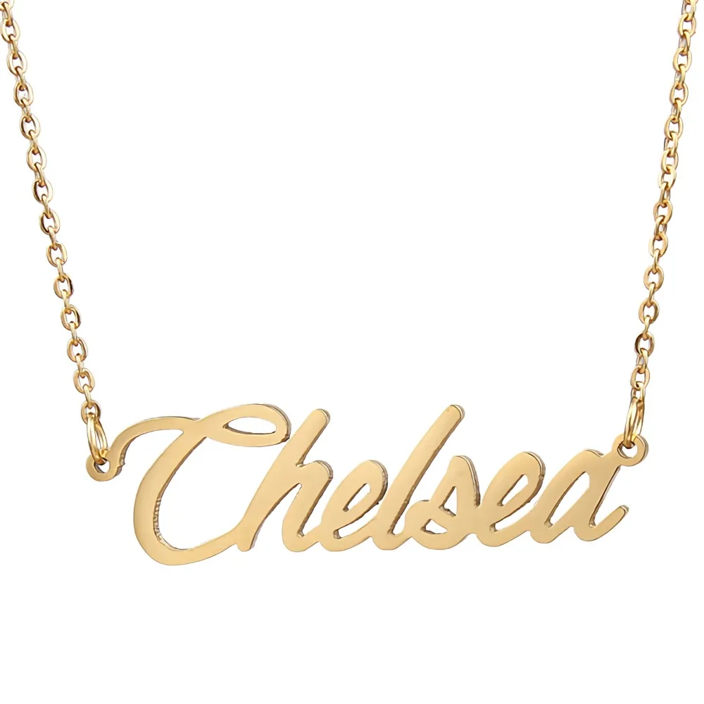 Chelsea Nameplate Necklace for Women Stainless Steel Jewelry Gold Plated Name Chain Pendant Femme Mothers Friends Gift
Chelsea Nameplate Necklace for Women Stainless Steel Jewelry Gold Plated Name Chain Pendant Femme Mothers Friends Gift