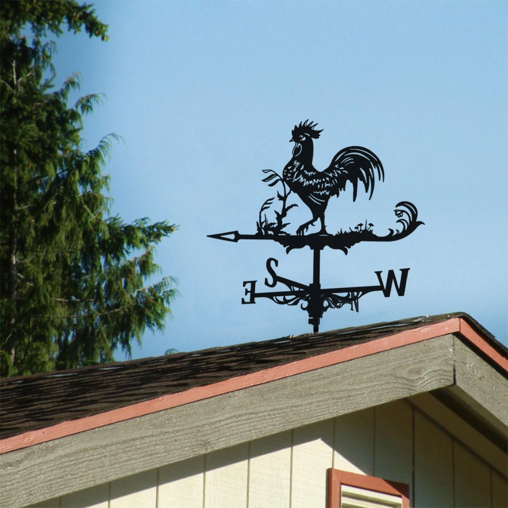

Farmhouse Iron Rooster Weathervane Roof Mount Wind Direction Indicator Kit Outdoor Garden Bracket Weather Wind Speed Spinner
