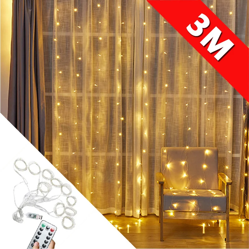 3M LED Christmas Fairy String Lights Remote Control USB New Year Garland Curtain Lamp Holiday Decoration For Home Bedroom Window
3M LED Christmas Fairy String Lights Remote Control USB New Year Garland Curtain Lamp Holiday Decoration For Home Bedroom Window