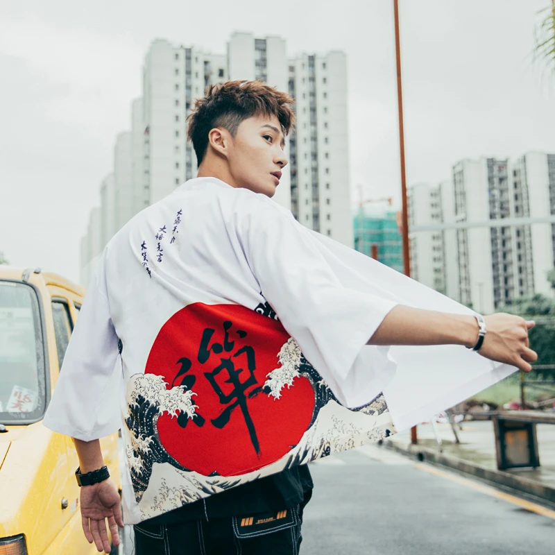 Casual Style Chinese Words Wave Print Cardigan Kimono Jacket Japanese Harajuku Women Men Streetwear Traditional Top
Casual Style Chinese Words Wave Print Cardigan Kimono Jacket Japanese Harajuku Women Men Streetwear Traditional Top