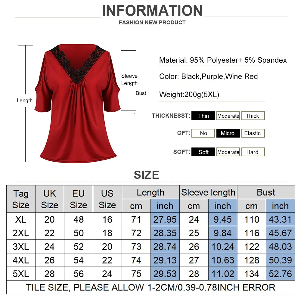 5XL Plus Size Summer Fashion Women Tops V-Neck Short Sleeve Casual Lace Tops Women Clothes Loose Solid Color Shirt Sexy Tops D30
5XL Plus Size Summer Fashion Women Tops V-Neck Short Sleeve Casual Lace Tops Women Clothes Loose Solid Color Shirt Sexy Tops D30