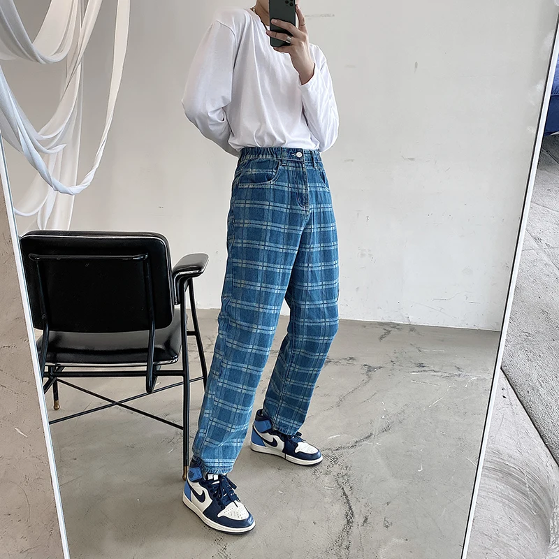 2020 Autumn New Jeans Men Fashion Blue Straight Plaid Pants Vintage Classical Washed Elastic Waist Cotton Checkered Trousers
2020 Autumn New Jeans Men Fashion Blue Straight Plaid Pants Vintage Classical Washed Elastic Waist Cotton Checkered Trousers