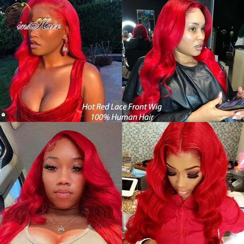 Color Red Lace Front Body Wave Wigs Brazilian Human Hair Pre Plucked 99J 13x4 Wig For Women Remy | Шиньоны и парики