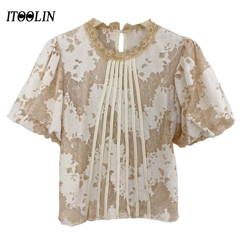 Women Summer Korean Style Lace Top Femme Elegant Blouses Office Lady Puff Sleeve T-shirts Women 2021 Newly Beige Tees
Women Summer Korean Style Lace Top Femme Elegant Blouses Office Lady Puff Sleeve T-shirts Women 2021 Newly Beige Tees
