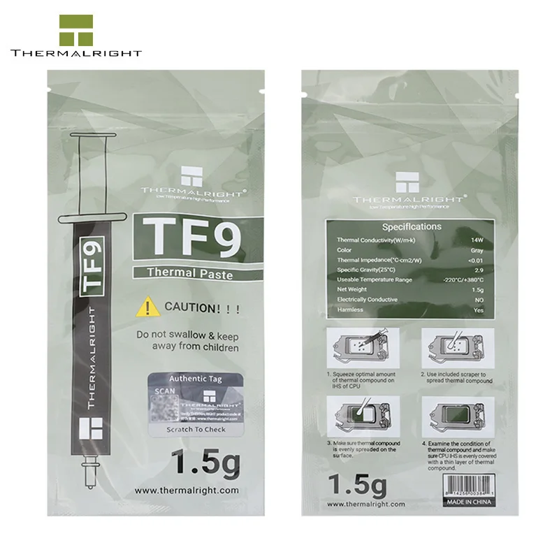 NEW ARRIVAL,Thermalright TF9 14W/M.K Thermal Paste ,High Lifespan,1.5g,2.9g Grease For Laptop,GPU Card,Seller Recommend
NEW ARRIVAL,Thermalright TF9 14W/M.K Thermal Paste ,High Lifespan,1.5g,2.9g Grease For Laptop,GPU Card,Seller Recommend
