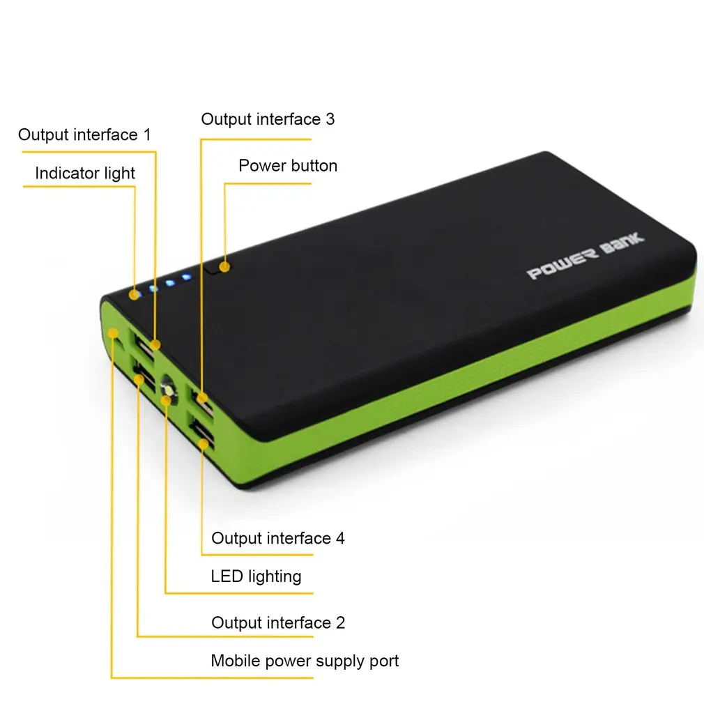 Power Bank Shell with LED Flashlight 4 USB Ports 5V 2A Power Bank Charger Case DIY Kits Powered By 6x 18650 Batteries
Power Bank Shell with LED Flashlight 4 USB Ports 5V 2A Power Bank Charger Case DIY Kits Powered By 6x 18650 Batteries