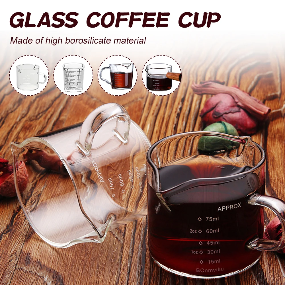 60/75ml Espresso Shot Glass Double Spouts Glass Measuring Cup Heat-Resistant Handle Clear Scale Wine Milk Coffee Measure Jug
60/75ml Espresso Shot Glass Double Spouts Glass Measuring Cup Heat-Resistant Handle Clear Scale Wine Milk Coffee Measure Jug