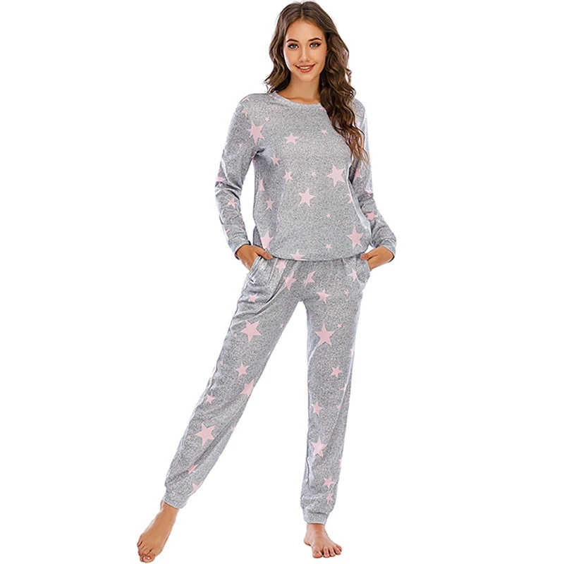 Ladies Pajamas Suit Summer Long-Sleeved Trousers Star Print Long Pajamas Set Women's Home Service 2021 New
Ladies Pajamas Suit Summer Long-Sleeved Trousers Star Print Long Pajamas Set Women's Home Service 2021 New