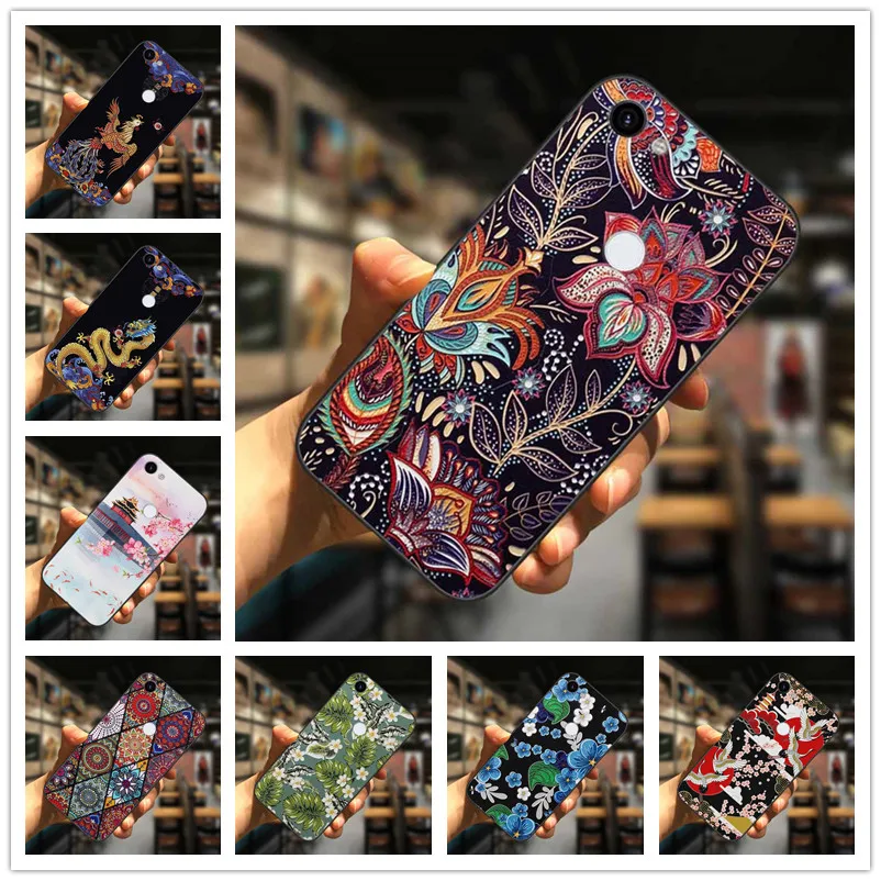 Окрашенный чехол для Google Pixel 3 XL 3XL рельефный силиконовый 3D мягкий 3A / 4A 4G Capa Flower -