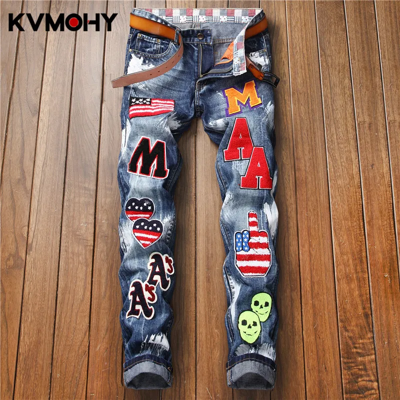 Men Pants Jeans Patchwork Flag Pattern Embroidered Jeans Fashion Straight Denim Trouers Jans Man Pantalon Hombre
Men Pants Jeans Patchwork Flag Pattern Embroidered Jeans Fashion Straight Denim Trouers Jans Man Pantalon Hombre
