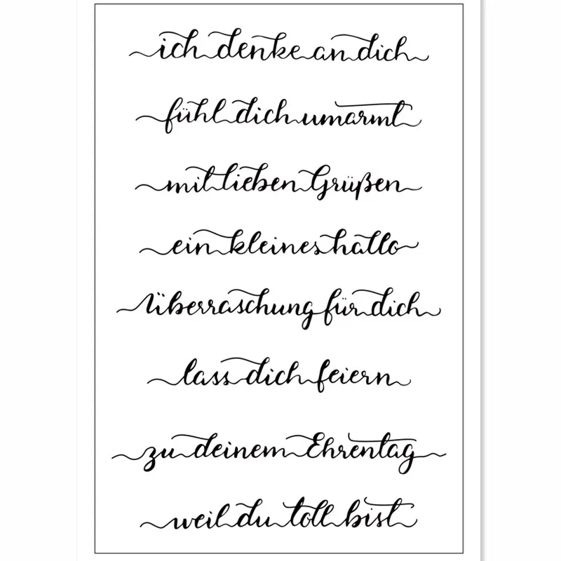 Немецкое слово прозрачный силиконовый штамп/печать для DIY скрапбукинга/фотоальбома декоративные прозрачные штампы
Немецкое слово прозрачный силиконовый штамп/печать для DIY скрапбукинга/фотоальбома декоративные прозрачные штампы