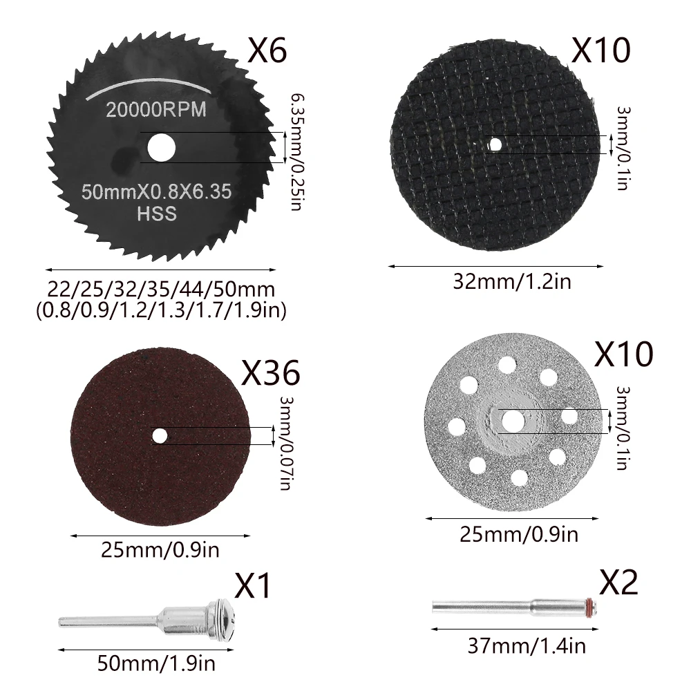 67pcs Abrasive Cutting Disc Sanding Dics with Mandrels Grinding Wheels for Dremel Accesories Metal Cutting Rotary Tool Saw Blade
67pcs Abrasive Cutting Disc Sanding Dics with Mandrels Grinding Wheels for Dremel Accesories Metal Cutting Rotary Tool Saw Blade