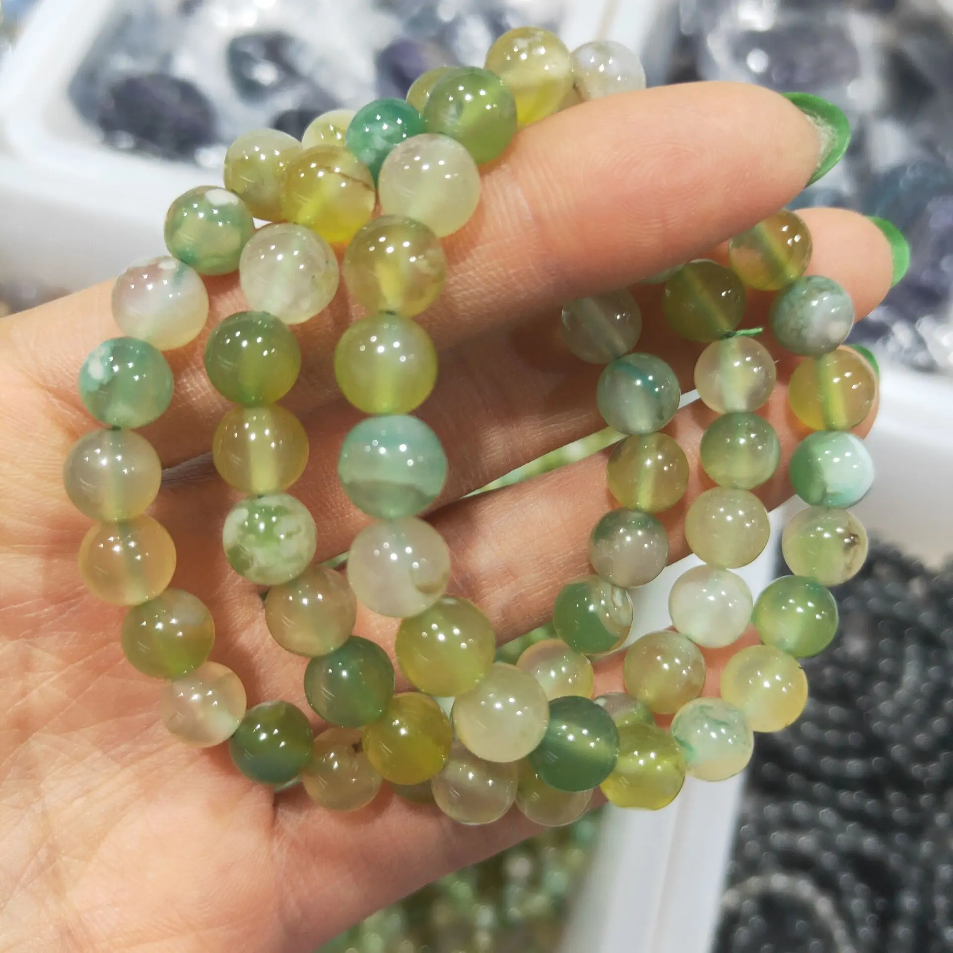 High Quality Natural sakura Agates Beads Bracelet Fashion Green Stone Beaded Energy Balance Bracelet Jewelry for Women Men Gifts
High Quality Natural sakura Agates Beads Bracelet Fashion Green Stone Beaded Energy Balance Bracelet Jewelry for Women Men Gifts