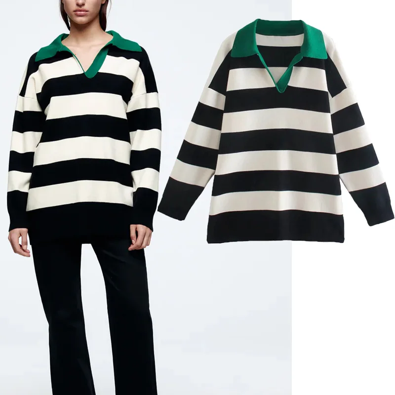 WSL TRAF ZA Autumn Winter Women Stripe Loose Knitted Pullover Sweater 2021 Polo Neck Oversized Thicken Warm Sweater Streetwear
WSL TRAF ZA Autumn Winter Women Stripe Loose Knitted Pullover Sweater 2021 Polo Neck Oversized Thicken Warm Sweater Streetwear