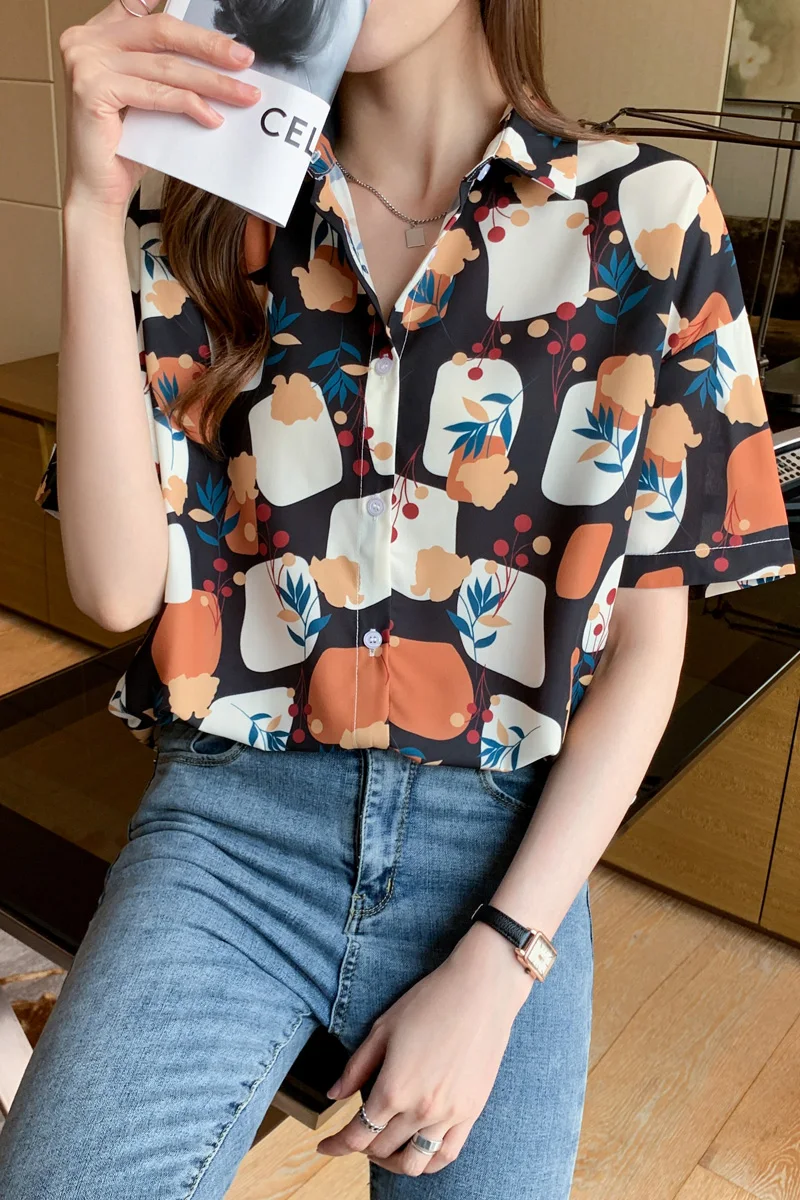 COIGARSAM Short Sleeve blouse women New Summer Chiffon Turn-down Collar blusas womens tops and blouses 9825
COIGARSAM Short Sleeve blouse women New Summer Chiffon Turn-down Collar blusas womens tops and blouses 9825