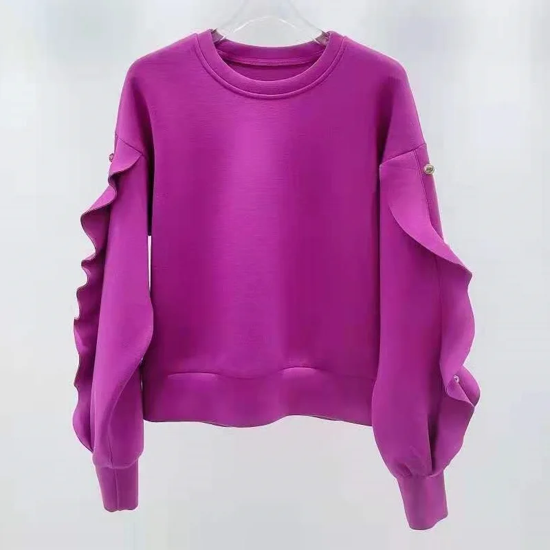 New Arrival Sweatshirts 2021 Autumn Winter Pullovers High Quality Women Ruffle Beading Deco Casual White Green Purple Red Outfit
New Arrival Sweatshirts 2021 Autumn Winter Pullovers High Quality Women Ruffle Beading Deco Casual White Green Purple Red Outfit