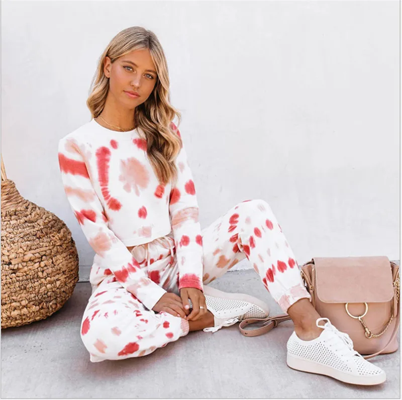 Women´s Tie Dye Suit Crew Neck Navel Top Long Sleeve Printed Blouse and Lace Up Elastic Waist Pants
Women´s Tie Dye Suit Crew Neck Navel Top Long Sleeve Printed Blouse and Lace Up Elastic Waist Pants