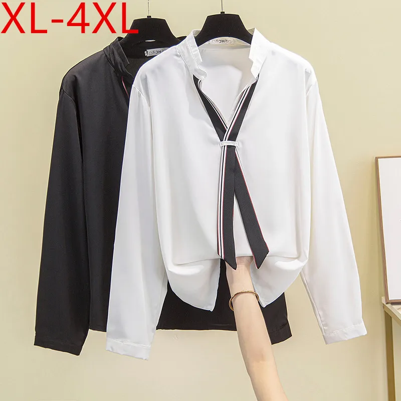 Spring Autumn Plus Size Shirts Women V Neck Tie Style Long Sleeve Large Loose Casual Chiffon Shirt Tops Tees XL 2XL 3XL 4XL
Spring Autumn Plus Size Shirts Women V Neck Tie Style Long Sleeve Large Loose Casual Chiffon Shirt Tops Tees XL 2XL 3XL 4XL