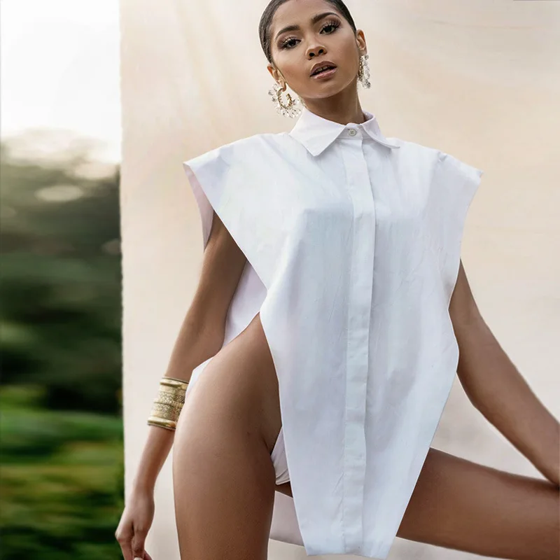 Woman Sexy Casual Sleeveless Side Hollow Out Solid Tops Fashion All-Match Turn-down Collar Streetwear Women's Button White Vest
Woman Sexy Casual Sleeveless Side Hollow Out Solid Tops Fashion All-Match Turn-down Collar Streetwear Women's Button White Vest