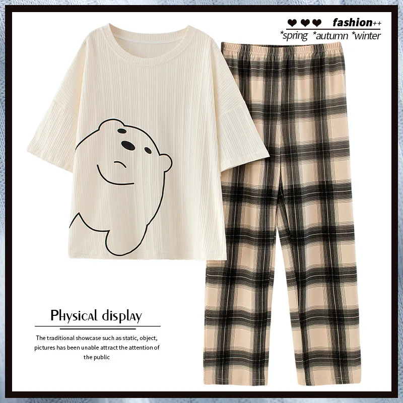Spring Summer Women Short Sleeve Shirt + Long Trousers Pajamas Suit White Thin Section Homewear
Spring Summer Women Short Sleeve Shirt + Long Trousers Pajamas Suit White Thin Section Homewear
