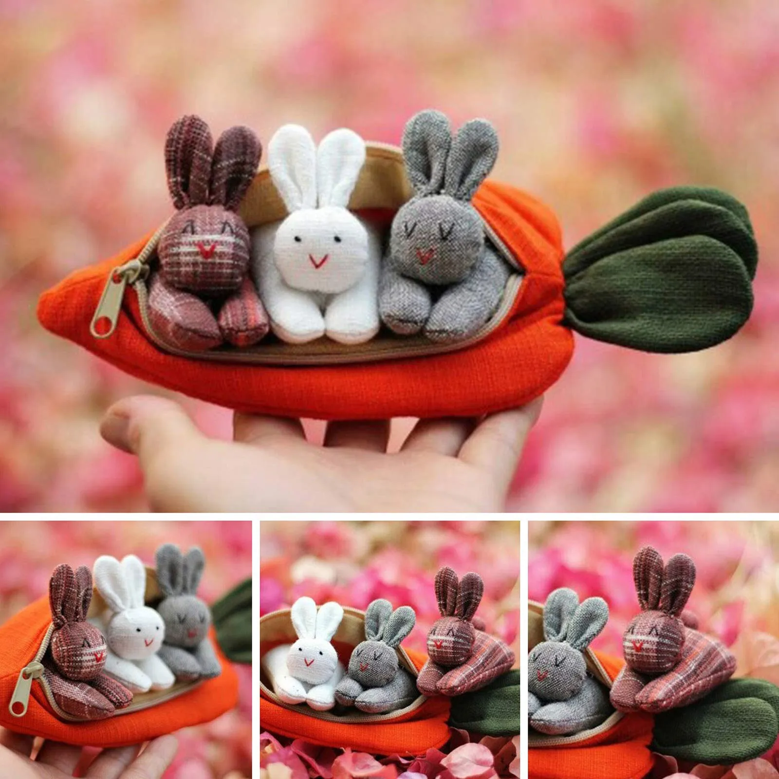 

Easter Decorations Gifts, Unzip The Rabbit Doll Toy, 3 Bunnies In Carrot Purse, Happy Easter Bunny Rabbit Decor, Plush Stuffed