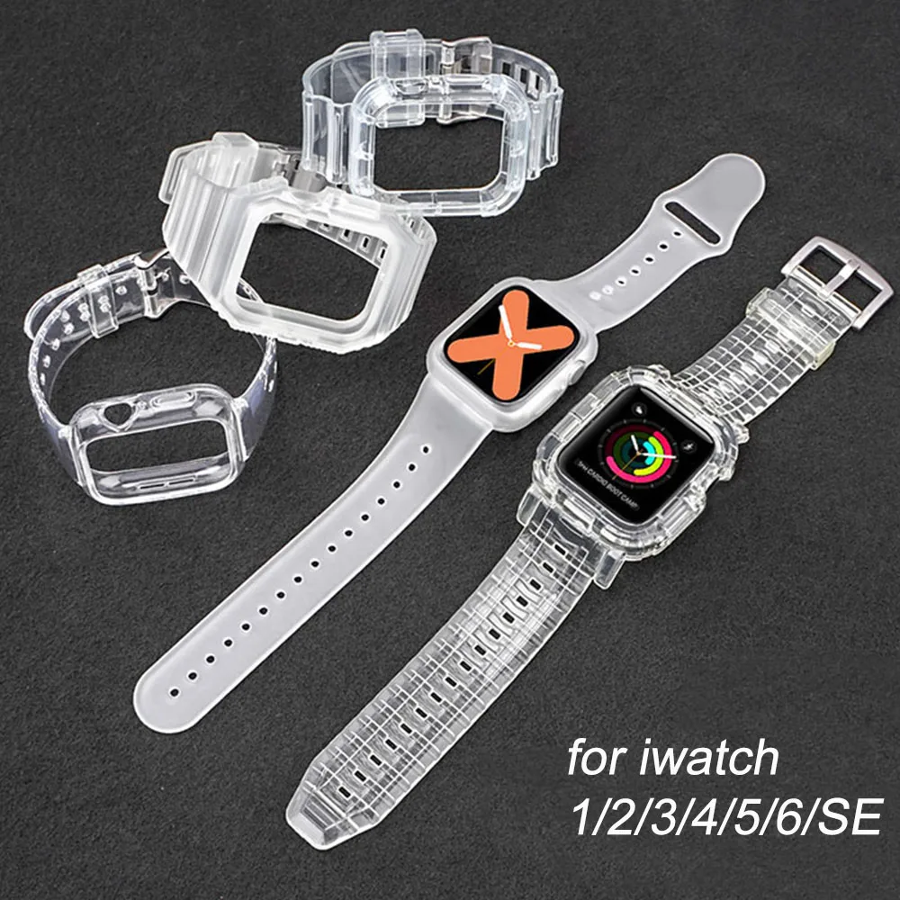 Case+Strap for Apple Watch Band iWatch Series 6 SE 5 4 3 2 1 44mm 40mm 42mm 38mm Transparent Sport Silicone Wrist Bracelet
Case+Strap for Apple Watch Band iWatch Series 6 SE 5 4 3 2 1 44mm 40mm 42mm 38mm Transparent Sport Silicone Wrist Bracelet