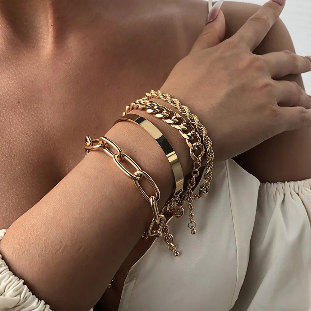 4pcs Punk Curb Cuban Chain Bracelets Set for Women Miami Boho Thick Gold Color Charm Bracelets Bangles Fashion Jewelry
4pcs Punk Curb Cuban Chain Bracelets Set for Women Miami Boho Thick Gold Color Charm Bracelets Bangles Fashion Jewelry