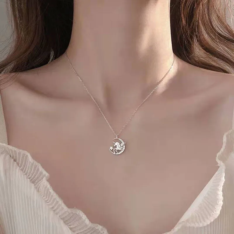 VJGYHO 925 Sterling Silver Moon Unicorn Pendant Necklace For Women Fashion Clavicle Chain Choker Jewelry Fine Gift Cadenas Mujer
VJGYHO 925 Sterling Silver Moon Unicorn Pendant Necklace For Women Fashion Clavicle Chain Choker Jewelry Fine Gift Cadenas Mujer