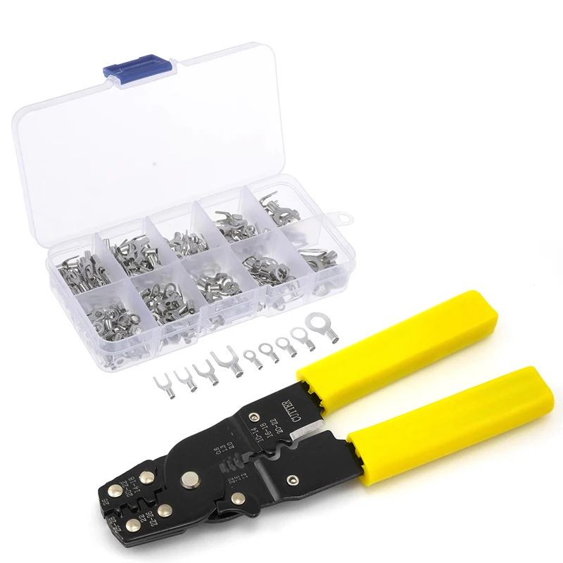 Stripping Multifunctional Crimping Pliers Cutter Non-Insulated Ring Terminals&Fork Connector Kit,Wire Lugs Battery Cable Cutter
Stripping Multifunctional Crimping Pliers Cutter Non-Insulated Ring Terminals&Fork Connector Kit,Wire Lugs Battery Cable Cutter