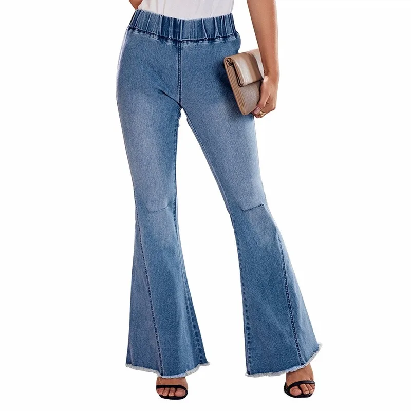 New jeans women's European and American high waist elastic waist knee knee hole pants raw edge flared pants high waisted jeans
New jeans women's European and American high waist elastic waist knee knee hole pants raw edge flared pants high waisted jeans