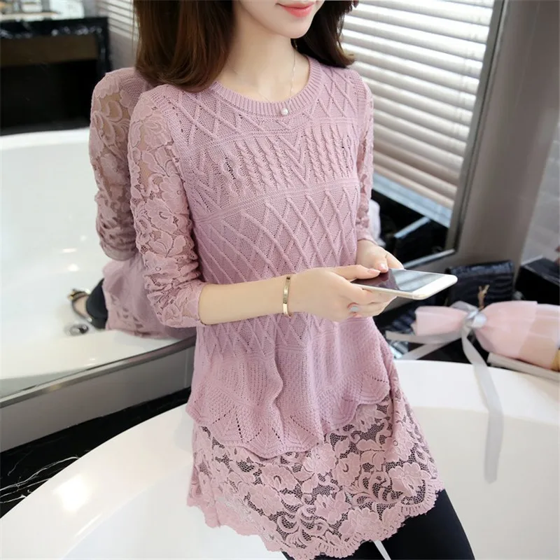 Clothes Lace Patchwork Pullovers 2021 Korean Autumn New Fashion Long Women Sweaters Long Sleeve O-neck Knitwear
Clothes Lace Patchwork Pullovers 2021 Korean Autumn New Fashion Long Women Sweaters Long Sleeve O-neck Knitwear