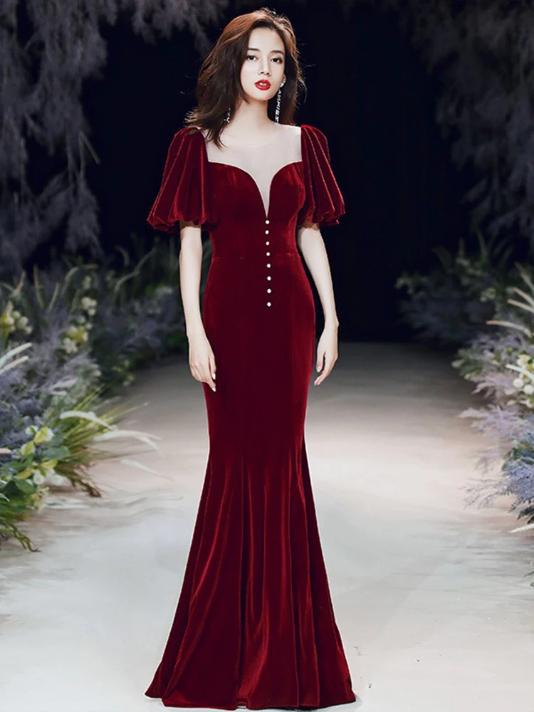 XUCTHHC Elegant Evening Dress Short Sleeve Illusion Velour Burgundy Mermaid Formal Prom Dress O Neck Robe De Soriee 2021 New
XUCTHHC Elegant Evening Dress Short Sleeve Illusion Velour Burgundy Mermaid Formal Prom Dress O Neck Robe De Soriee 2021 New