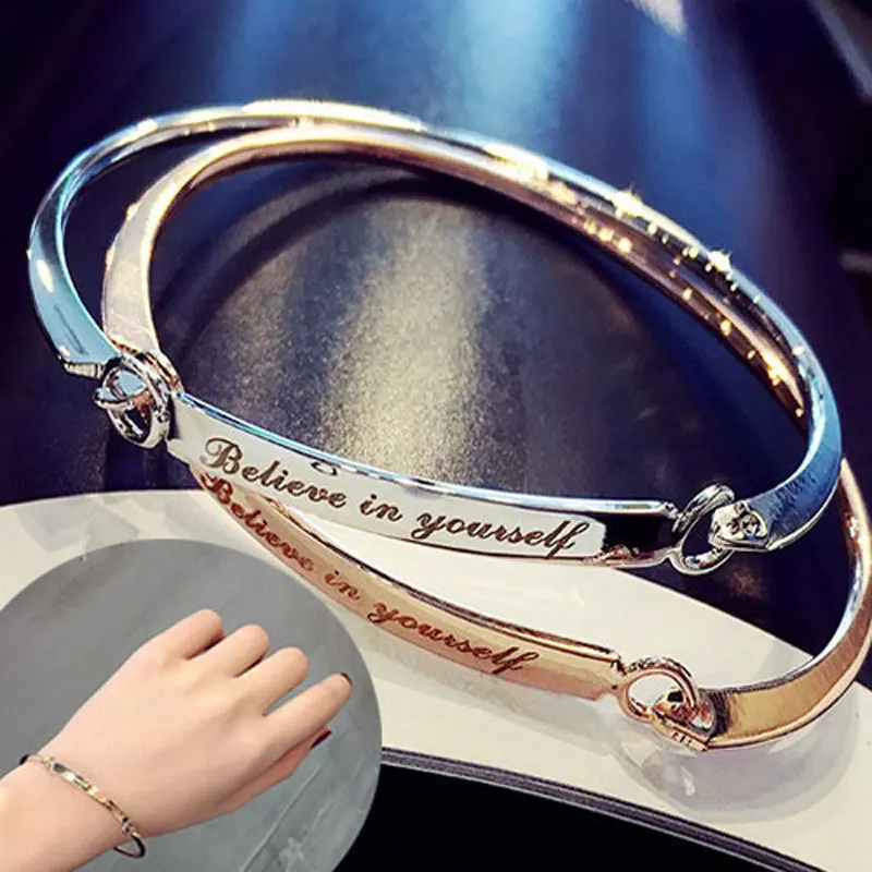 Original Europe & American Couple Bracelet 925 Silver Believe Yourself English letter Bangle 2020 Fashion DIY fine Jewelry Gifts
Original Europe & American Couple Bracelet 925 Silver Believe Yourself English letter Bangle 2020 Fashion DIY fine Jewelry Gifts
