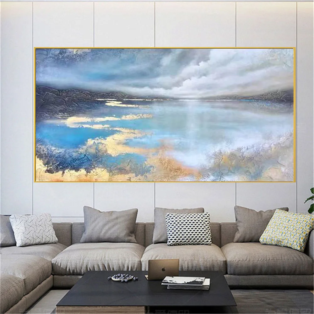Hand-painted modern oil painting abstract basin lake view canvas painting blue gold wall art living room office gathering wealth
Hand-painted modern oil painting abstract basin lake view canvas painting blue gold wall art living room office gathering wealth