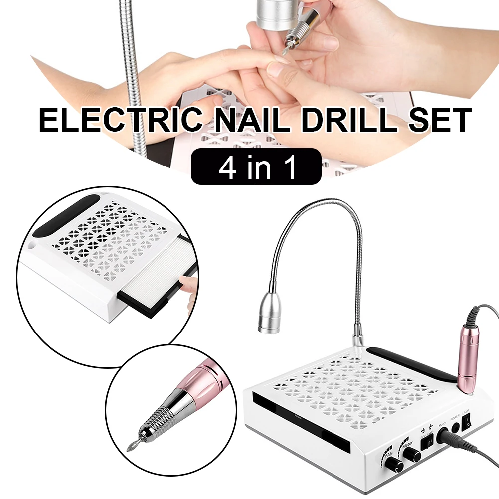 New 4 in 1 Electric Nail Drill Set Nail Dust Collector LED Table Lamp Nail Polishing Manicure Tool for Home Salon Dropshipping
New 4 in 1 Electric Nail Drill Set Nail Dust Collector LED Table Lamp Nail Polishing Manicure Tool for Home Salon Dropshipping